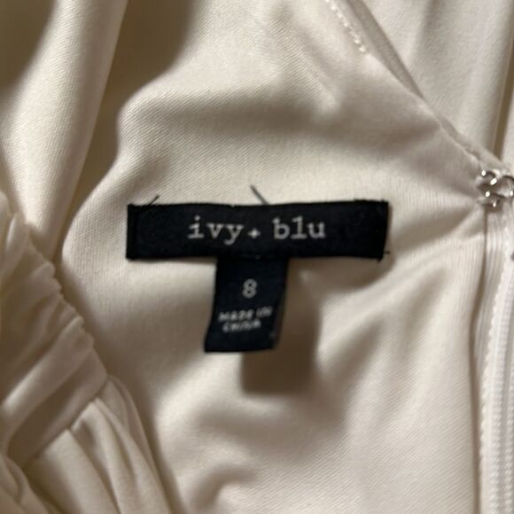 Ivy + Blu White Sleeveless V-Neck Pleated Dress SZ 8 - Picture 8 of 10